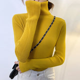 Joskaa MEXZT Harajuku Pullover Turtleneck Sweater Women Fall Soft Knit Sweater Slim Elastic Korean Simple Basic Cheap Jumper Solid Tops
