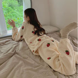 Thanksgiving Gift 2022 Spring New Fashion Pajamas Women Cute Strawberry Velvet Thickening Comfortable Casual Homewear Set Luxury Simple Style