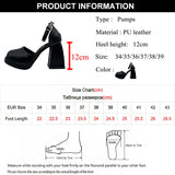 JOSKAA Pu Leather Ankle Strap Platform Pumps for Women Round Toe High Heels Mary Jane Shoes Woman High Quality Square Heel Party Shoes