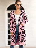 Joskaa Fall Winter Women Knitted Cardigan V Neck  Leopard Pocket  Sweater Cardigan Korean Fashion Long Oversize Top 2022 Women Coats