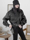 Joskaa Tawaaiw Black Gothic Pu Leather Coats And Jackets Women Long Sleeve Steampunk Streetwear Korean Style Outwear Feminino Harajuku