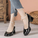 Joskaa Thick Mary Janes Shoes Lolita Women High Heels Shoes Summer 2022 New Sexy Pumps Sandals Luxury Beaded Chain Party Mujer Shoes