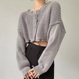 Joskaa MEXZT Streetwear Women Hole Harajuku Cardigan Sweater Autumn Winter Hollow Out Korean Crop Tops Casual Long Sleeve Y2k Sweater