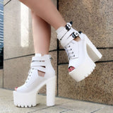 Joskaa Spring Women's Summer Boot Block High Heeled Black White Fashionable Gothic Cool Sandals Shoes Big Size 43 GIGIFOX