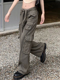 Joskaa Retro America Summer Cargo Pants Women Bottom Korean Fashion Grey Pocket Sweatpants Trousers Women Streetwears Pants