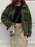 Joskaa Heyoungirl Winter Ladies Furry Coats Vintage Zipper Pocket Fashion Outwear Harajuku Women Clothes Y2k Streetwear Warm Jackets