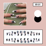 Joskka 24pcs/box Fake Nails Y2k Short-Length Stiletto With Silver Star Spots Wearable False Nails Set Press On Long Almond French Tips August Nails 2023