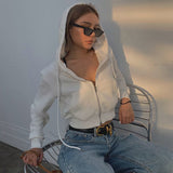 Joskaa Deeptown Y2K Korean Style Solid Zip Up Loose Sweatshirt Women Hip Hop Long Sleeve Pullover Hoodies Joggers Sport Coat Female Top