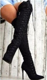 Joskaa New Women Crossed Tied Over The Knee Boots Pointed Toe Gladiator Lace Up Thigh High Boots Side Zip Stiletto Heels Long Boots
