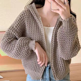 Joskaa MEXZT Vintage Harajuku Hooded Zipper Sweater Cardigan Women Korean Solid Color Y2k Pullovers Autumn Winter Chic Lazy Wind Tops