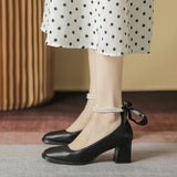 JOSKAA High Heels Women's New Fashion Bow Thick Heel Square Toe Mary Jane Shoes Elegant Medium Heel Women's Shoes Party Shoes