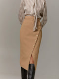 Joskka Vintage Slit Skirts Elegant Women 2023 High Waist A-Line Skirts Office Ladies Black Midi Skirts Chic New Fall Dress