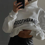 Cyber Monday Sales Weiyao Autumn Winter 2022 Letter Print Pullover Hooded Sweatshirts Women Casual Korean Fashion Long Sleeve Loose Top Oversized
