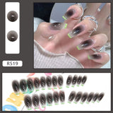 Joskka 24PCS Gradient Green False Nails Patch Dark Style Removable Long Paragraph Press On Coffin Ballet Manicure Nail Tips Fake Nails August Nails 2023