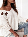 women fashion long sleeve Pullovers Top Star Pattern v neck Sweater autumn jumper
