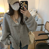 Joskaa Deeptown Preppy Style Solid Hoodies Women Harajuku Sexy Button Cardigan Sweatshirts Loose All-Match O-Neck Cropped Tops Korean