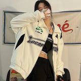 Joskaa Vintage Oversized Women Sweatshirts Grunge Y2k Korean Streetwear Green Black Zip Up Hoodies Female Hip Hop Fashion Tops
