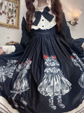 Thanksgiving Gift Japanese Vintage Gothic Marionette Lolita Women Dress Summer Women Cute Bow Long Sleeve Midi Dress Female Black Style Dresses