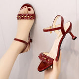 Joskaa Summer Sandal Designer Shoe One-Strap Chunky Heel Rhinestone Luxury Pumps Slippers