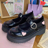 Joskaa Pink Heart Platform Shoes College Girl Student Sweet Lolita Shoes JK Uniform Shoes Mary Jane Shoes Low Heel Women Lolita Sneaker