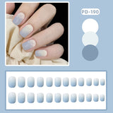 Joskka 24pcs Girls Summer Holiday Gradient Blue Fake Nail Sweet Short Square Nail Art Tips with Glue Women Smooth Fake Nail Blueberry Milk Nails