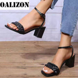 Joskaa Sexy High Heels Summer Sandals 2022 New Women Weave Chunky Shoes Designer Classic   Pumps Plus Size Slippers Female Slides