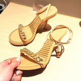 Joskaa  Women Sandals High Heels Square Toe Brand Open Toe Luxury Stiletto   Shoes Metal Retro Party Sadalias Summer Shoes