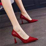 JOSKAA Shoes for Women High Heels Ladies Summer Footwear Pointed Toe Red Pumps Evening on Heeled Casual Social Free Shipping Slip