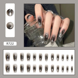 Joskka 24pcs Gradient False Nails Cute Star Printed Design Fake Nail Short Square Faux Ongles Manicure Nail August Nails 2023