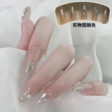 Joskka 24Pcs/Box False Nail Art Full Cover Detachable Artificial Diamonds Fake Nails French Ballerina Press on Nails TBack To School Nails