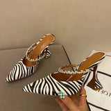 JOSKAA Zebra Women Pumps Fashion Crystal Slingback High Heels Party Strange Style Wedding Bride Shoes Size 35-41