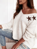 women fashion long sleeve Pullovers Top Star Pattern v neck Sweater autumn jumper