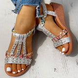 Joskaa New Gladiator Wedge Heels Elastic Band Crystals Summer Women Shoes Woman Sandals Leisure Beach Sandals