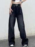 Joskaa Tawaaiw Black Streetwear Mom Jeans Bottom Korean Style Autumn High Waist Straight Boyfriend Jeans For Women Denim Trousers Chic