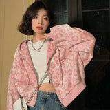 Thanksgiving Gift 2022 Spring New Fashion Light Luxury Pink Leopard Short Cardigan Coat Women Fashion Loose Sweater Boutique Clothing Simple Style