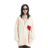 Joskaa Deeptown Gothic Heart Cardigan Sweater For Women Harajuku Emo Embroidery Black Knitted Jumper Female Vintage Long Sleeve Jackets