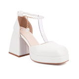 JOSKAA Summer Platform Princess Sandals String Bead Sweet Square Toe High Heels Lolita Fashion Wedding Girls Shoes Pink White
