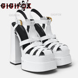 Joskaa Summer Luxury Brand Design Cool Black Goth Chunky Platform Sandals Block High Heels Sexy Party Heeled Sandals Shoes Women