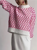 Joskaa Winter Women Knitted Sweater 2022 Plaid Casual Loose Thick Warm Elegant Long Sleeve Oversize Pullover Mock Neck Knit Streetwear