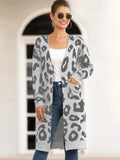 Joskaa Fall Winter Women Knitted Cardigan V Neck  Leopard Pocket  Sweater Cardigan Korean Fashion Long Oversize Top 2022 Women Coats