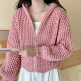 Joskaa MEXZT Vintage Harajuku Hooded Zipper Sweater Cardigan Women Korean Solid Color Y2k Pullovers Autumn Winter Chic Lazy Wind Tops