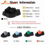 Joskka 2023 Summer Brand New Women Single Band Platform Sandals Black Nylon Chunky Platform Wedges Slipper Sandals
