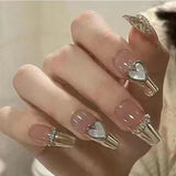 Joskka 24Pcs/Box False Nail Art Full Cover Detachable Artificial Diamonds Fake Nails French Ballerina Press on Nails TBack To School Nails