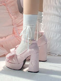 JOSKAA Pink Sweet Lolita Mary Janes Shoes Women Japanese Princess Kawaii High Heels Shoes Female Bow French Vintage Platform Shoes