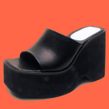 Joskaa Plus Size 43 Black Gothic Cosplay Comfortable Wedges Heels Chunky Platform Slipper Summer Outdoor Sandals Shoes Women