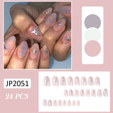 Joskka 24pcs/box Fake Nails Y2k Short-Length Stiletto With Silver Star Spots Wearable False Nails Set Press On Long Almond French Tips August Nails 2023