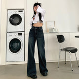 Back To School Outfits American Retro Micro Flared Jeans Women New Streetwear High Waist Loose Wide Leg Pants Fashion Straight Baggy Trousers