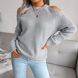 Joskaa MEXZT Streetwear Women Sexy Off Shoulder Y2k Sweater Korean Fashion Loose Knitted Pullovers Autumn Winter Solid O-Neck Tops New