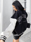 Cyber Monday Sales Weiyao Autumn Winter Oversized Jackets Women 2022 Korean Fashion Letter Embroidery Baseball Varisty Black Long Sleeve Y2k Coat