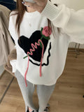 Joskaa Tawaaiw Harajuku Y2k Swester Women Winter Casual Loose Knitted Pullovers Korean Style Embroidery Knitted Smock Sweater Female